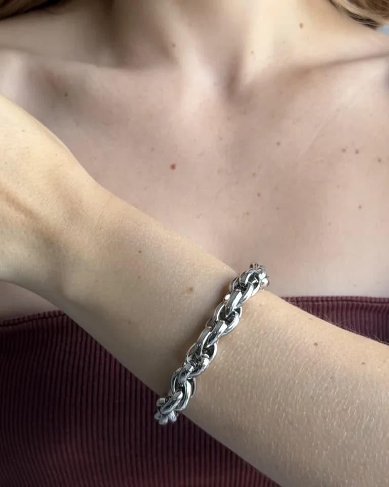 Pulseira aço inox grossa elo duplo