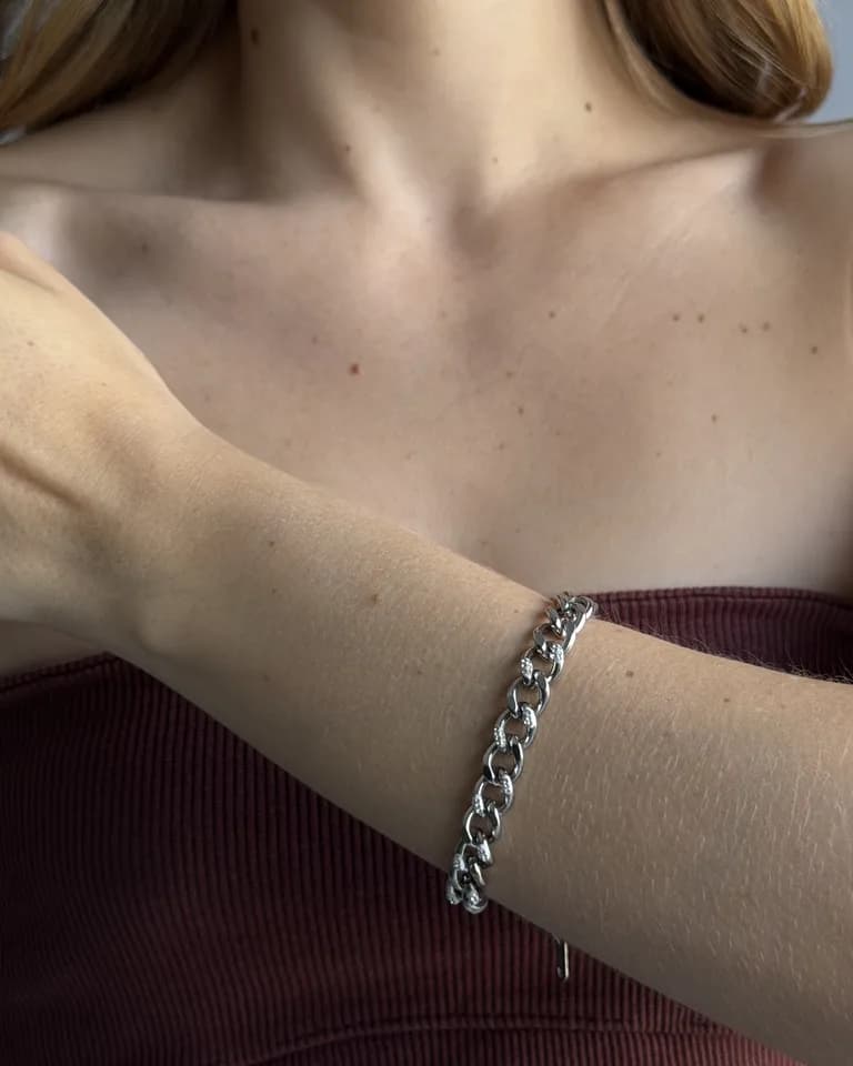 Pulseira com elos e ponto luz aço inox