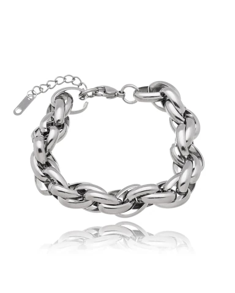Pulseira aço inox grossa elo duplo