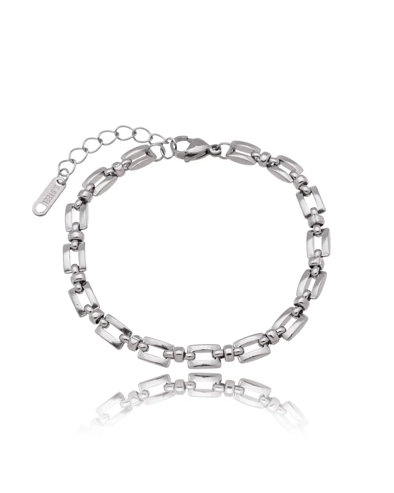 Pulseira retangulos chapados aço inox