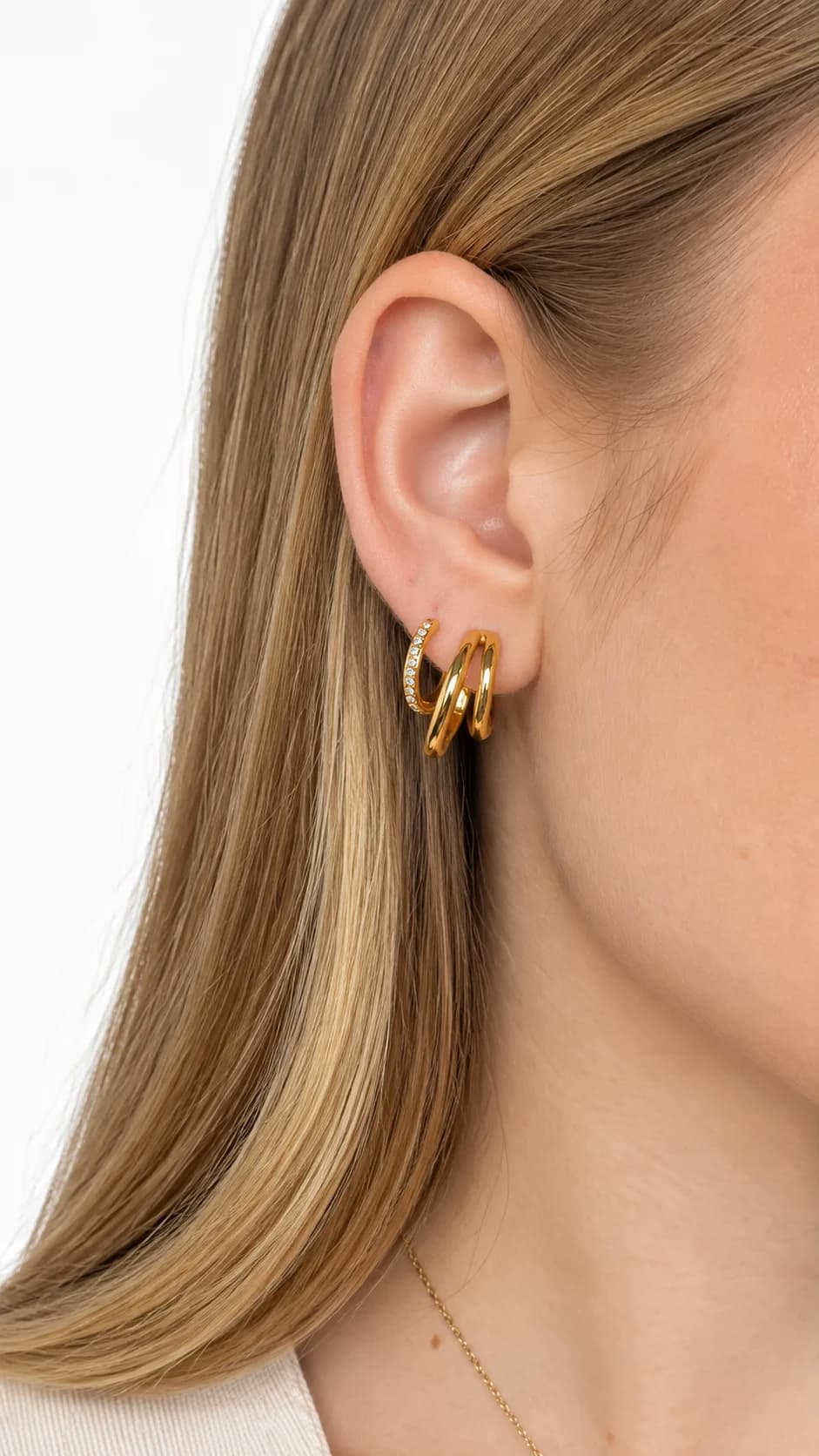 brinco tres aros dourado pintura eletrostatica
