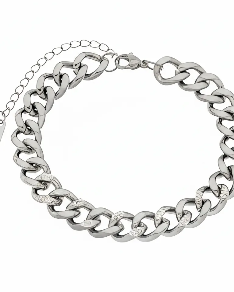Pulseira com elos e ponto luz aço inox